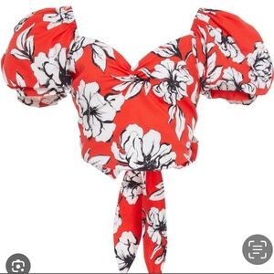 Marissa Webb Diane Print Top -Peony Cardinal Red